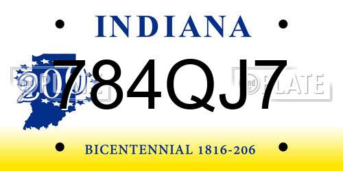 784QJ7 Indiana License Plate