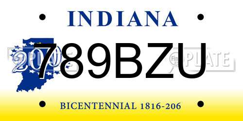 789BZU Indiana License Plate