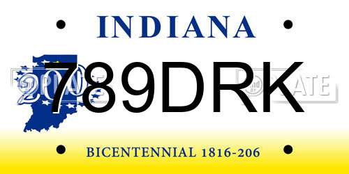 789DRK Indiana License Plate