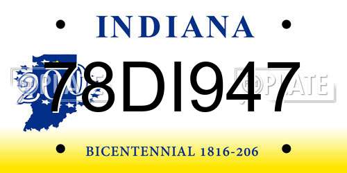 78DI947 Indiana License Plate