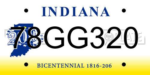 78GG320 Indiana License Plate