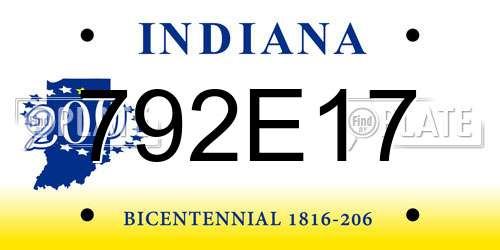 792E17 Indiana License Plate