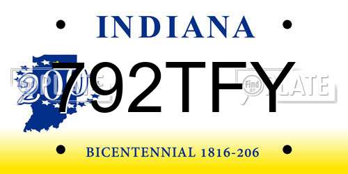 792TFY Indiana License Plate