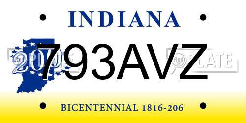 793AVZ Indiana License Plate