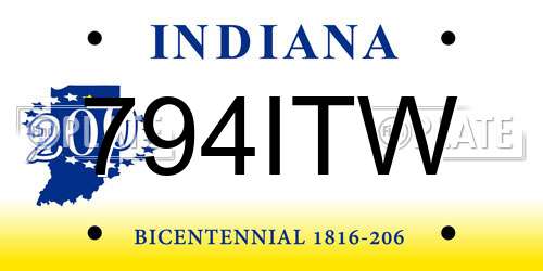 794ITW Indiana License Plate