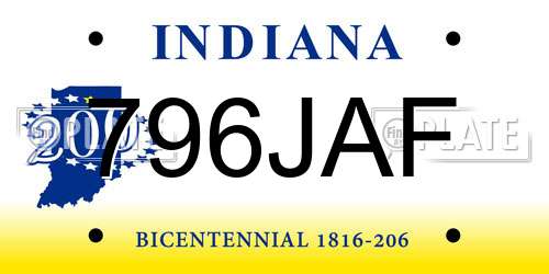 796JAF Indiana License Plate