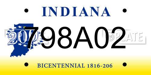 798A02 Indiana License Plate