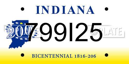 799I25 Indiana License Plate