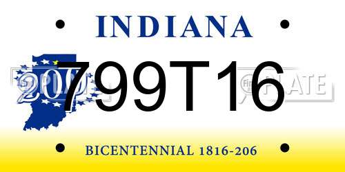 799T16 Indiana License Plate