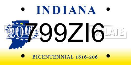 799ZI6 Indiana License Plate