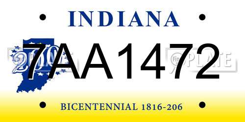 7AA1472 Indiana License Plate