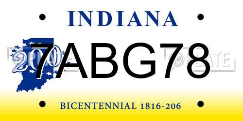 7ABG78 Indiana License Plate