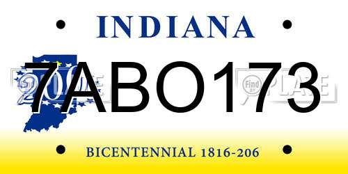 7ABO173 Indiana License Plate