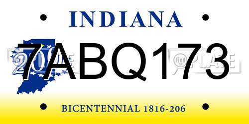 7ABQ173 Indiana License Plate