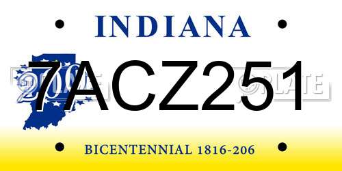 7ACZ251 Indiana License Plate
