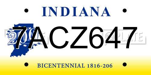 7ACZ647 Indiana License Plate