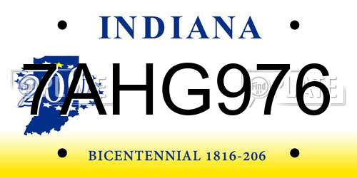 7AHG976 Indiana License Plate