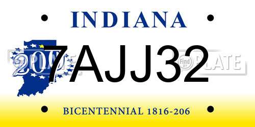 7AJJ32 Indiana License Plate