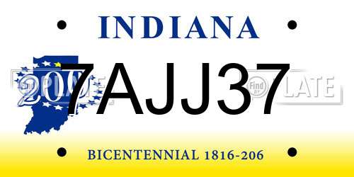 7AJJ37 Indiana License Plate