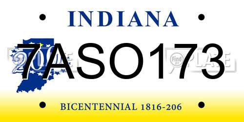 7ASO173 Indiana License Plate