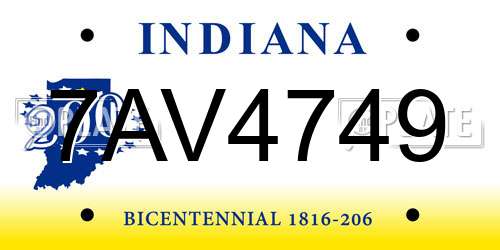 7AV4749 Indiana License Plate
