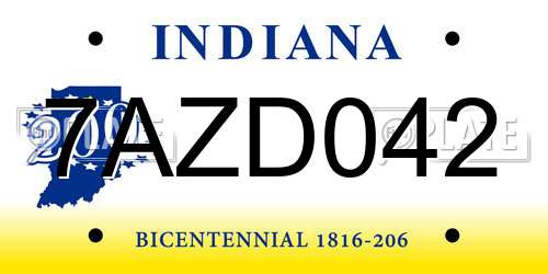 7AZD042 Indiana License Plate