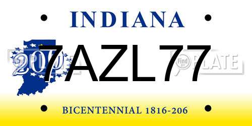 7AZL77 Indiana License Plate