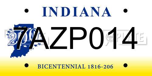 7AZP014 Indiana License Plate