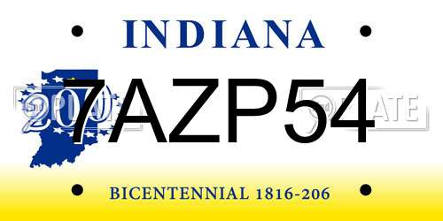 7AZP54 Indiana License Plate