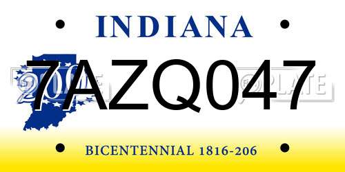 7AZQ047 Indiana License Plate