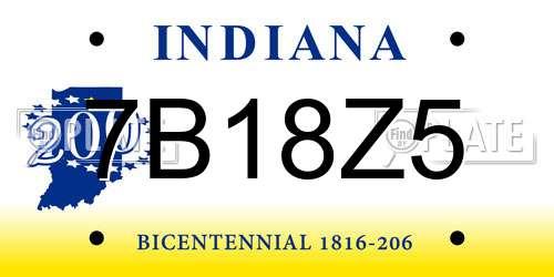 7B18Z5 Indiana License Plate