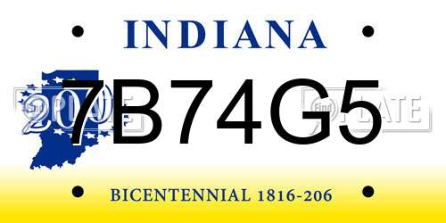 7B74G5 Indiana License Plate
