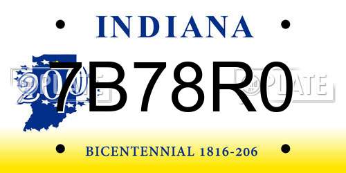 7B78R0 Indiana License Plate