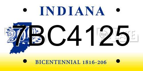 7BC4125 Indiana License Plate