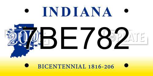 7BE782 Indiana License Plate