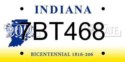 7BT468 Indiana License Plate