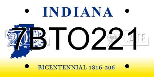 7BTO221 Indiana License Plate