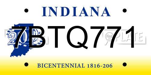 7BTQ771 Indiana License Plate