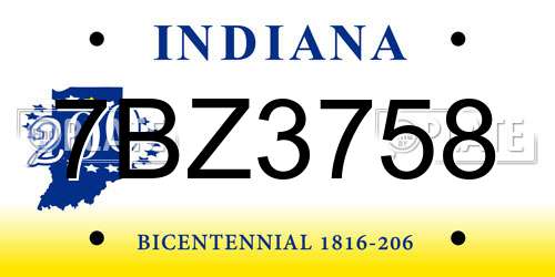 7BZ3758 Indiana License Plate