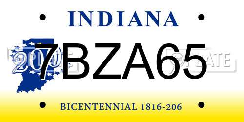 7BZA65 Indiana License Plate