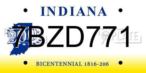 7BZD771 Indiana License Plate