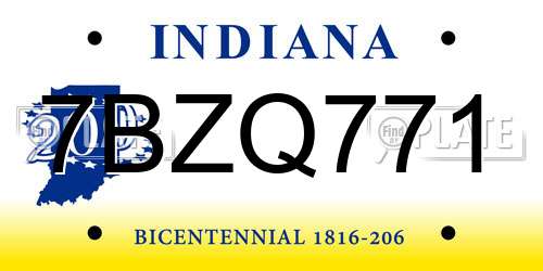 7BZQ771 Indiana License Plate