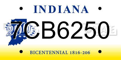 7CB6250 Indiana License Plate