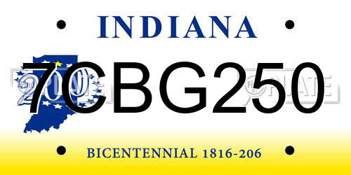 7CBG250 Indiana License Plate