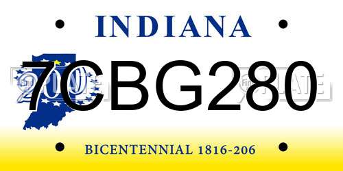 7CBG280 Indiana License Plate