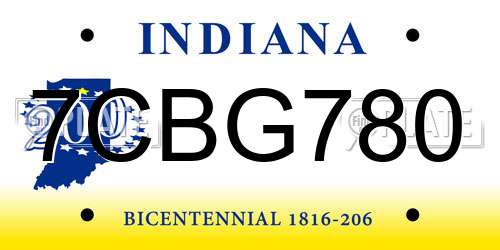 7CBG780 Indiana License Plate