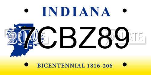 7CBZ89 Indiana License Plate