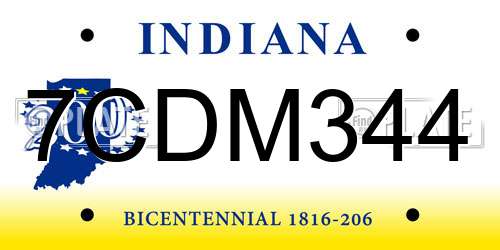 7CDM344 Indiana License Plate