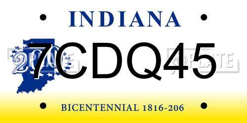 7CDQ45 Indiana License Plate
