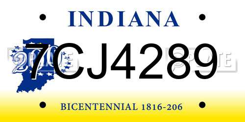 7CJ4289 Indiana License Plate